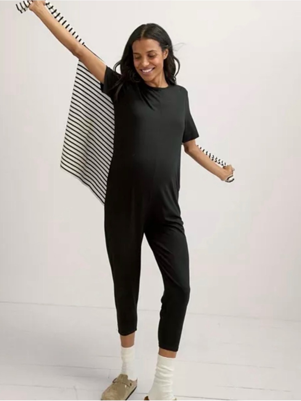 Hatch Black Short-Sleeve Maternity Jumpsuit